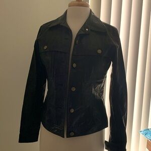 NWOT, WENDY, Black Faux Leather Jacket, Brass buttons, Two Front Button Pockets